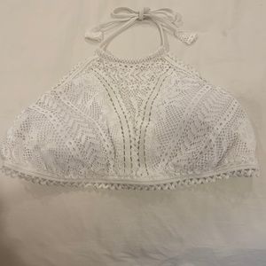 Becca White Crochet Halter Bikini Top Size D